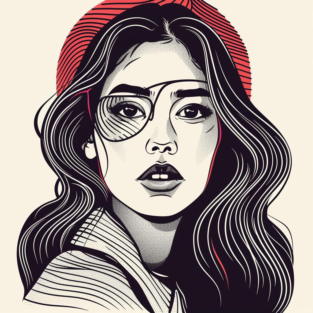 Pop  Art  woman  Asian-American  long hair  red  eye  portrait  colorful  expression 937135