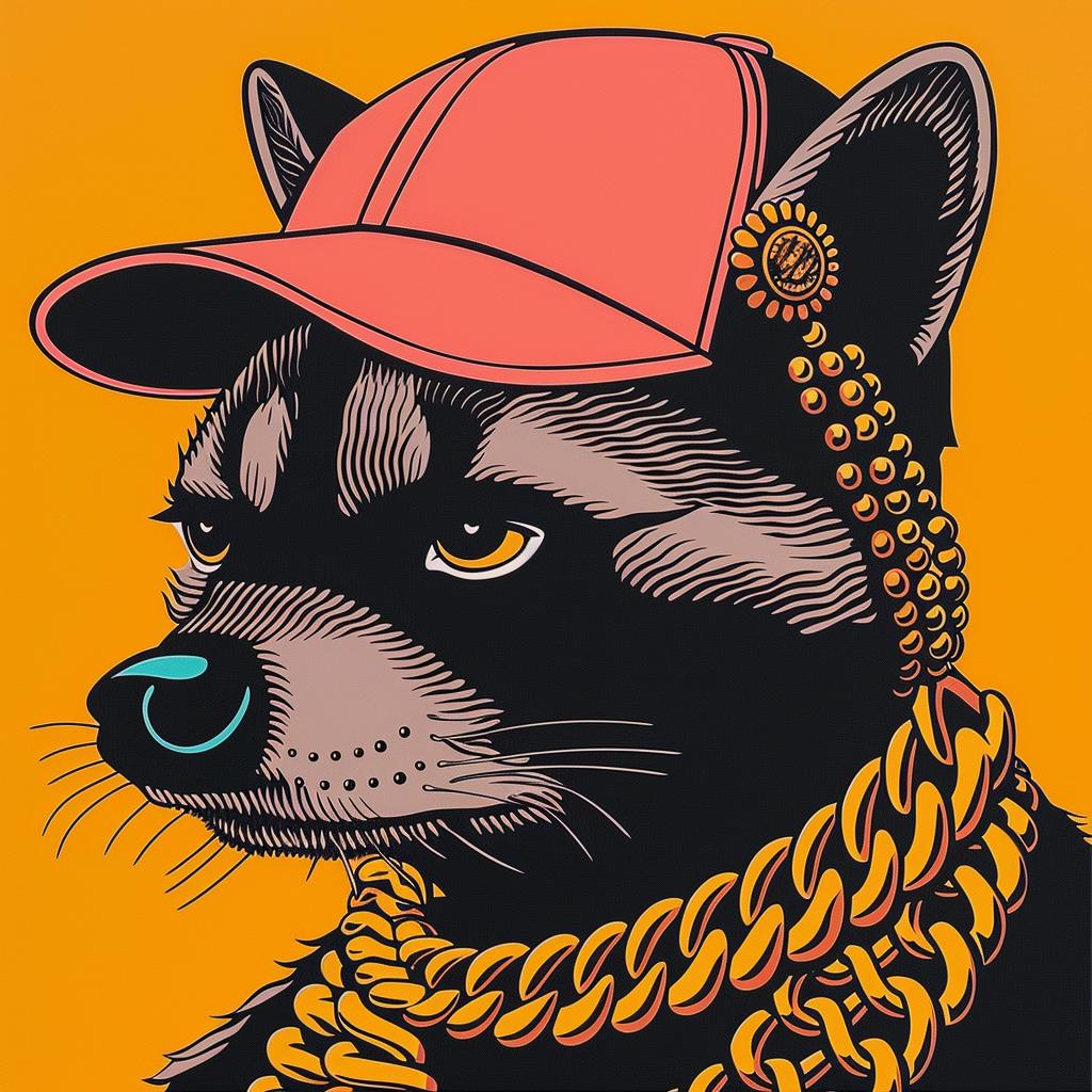 raccoon  rapper  gold  chains  cap  vibrant  urban  stylized  animal  music 1022505