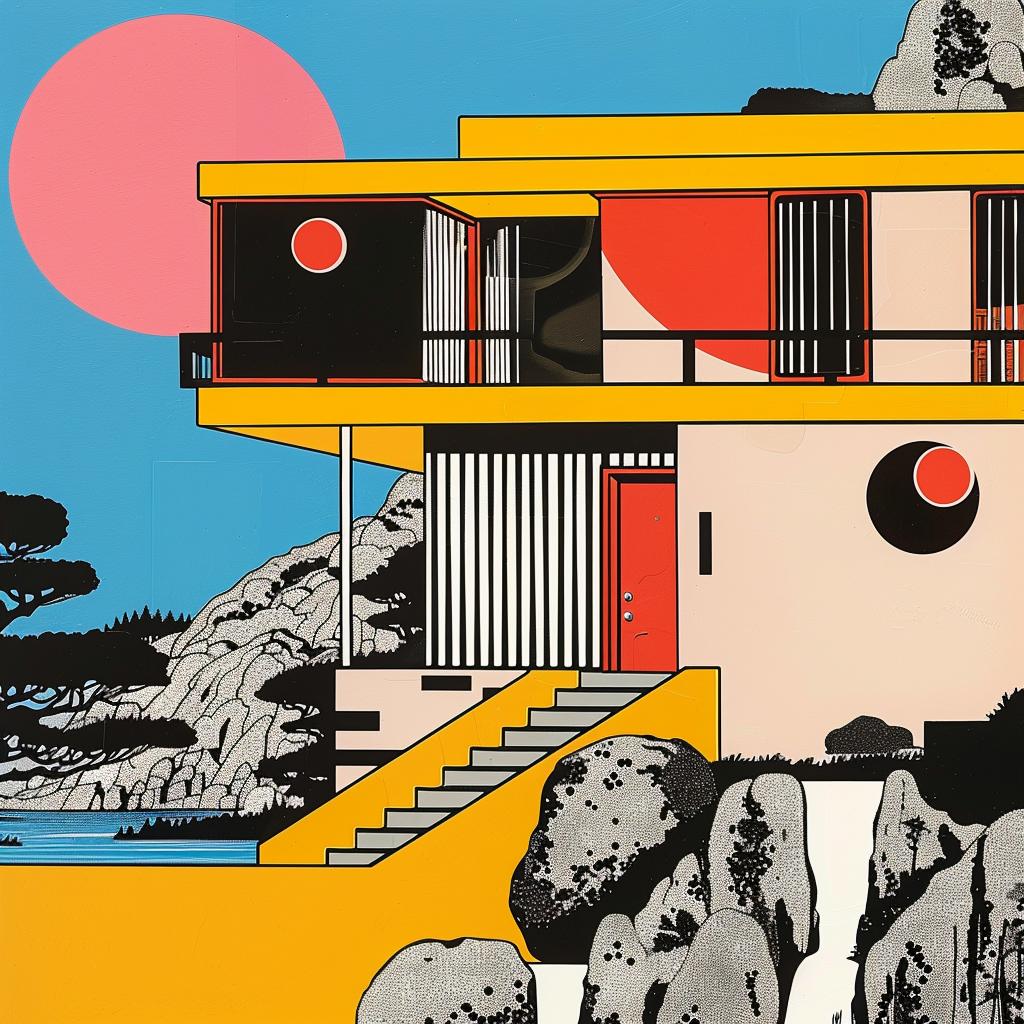 surreal  album  cover  painting  house  sun  colorful  background  creative  Tsukioka 1021318