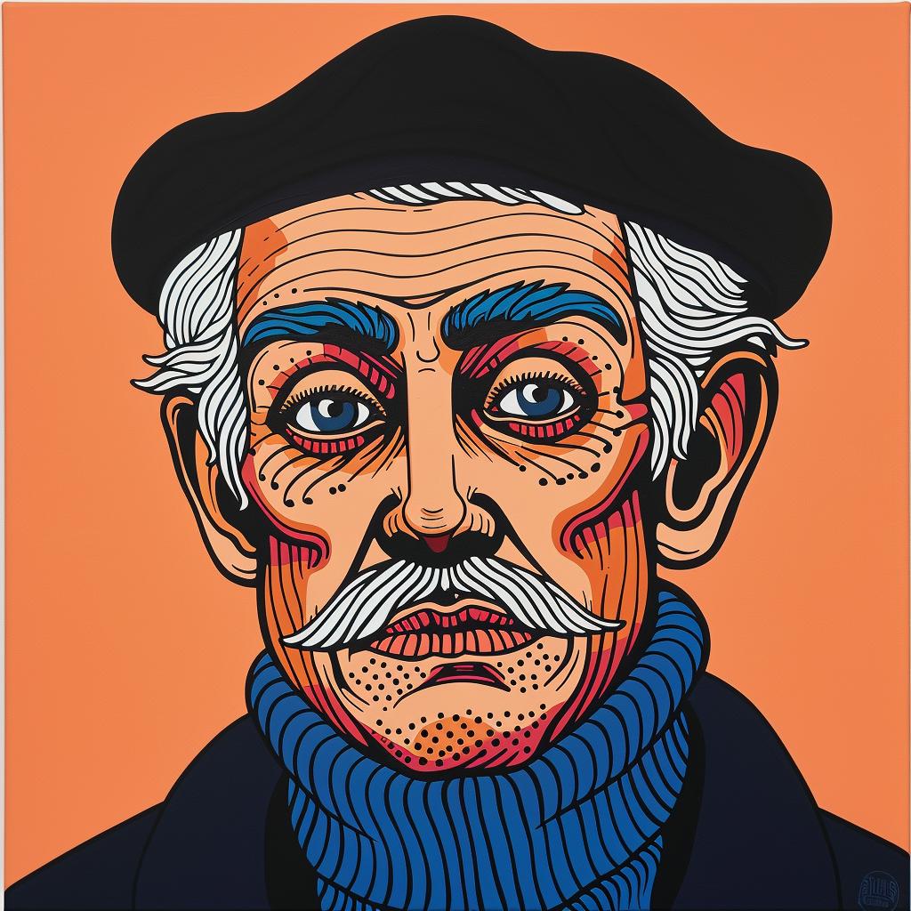 portrait  old  man  hat  blue  orange  painting  style  character  expression 972957