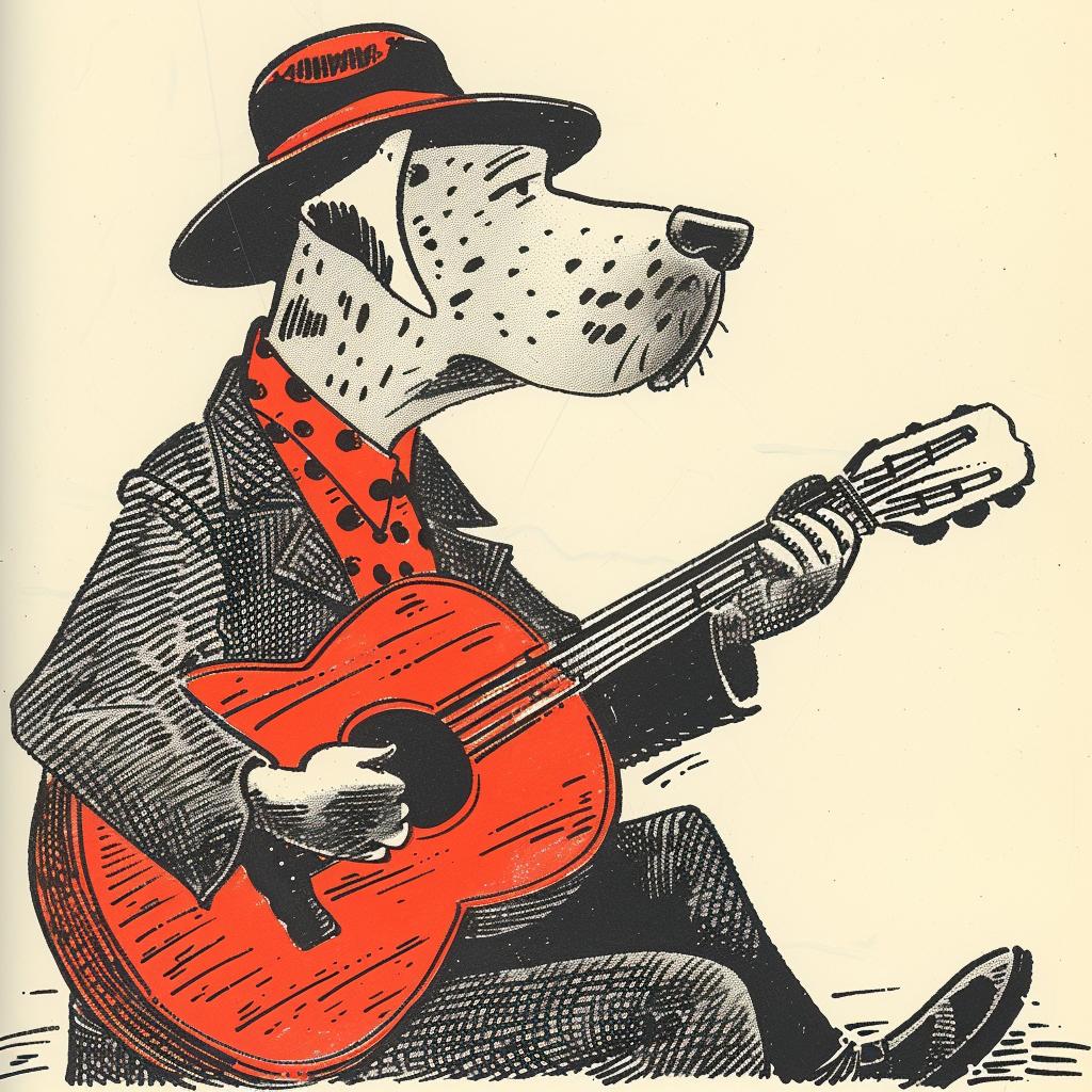 cartoon  dog  guitar  playful  music  anthropomorphic  illustration  character  vibrant  art 922569