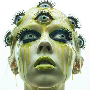 Pop  Art  model  four  eyes  dripping  makeup  colorful  white  background 1074514