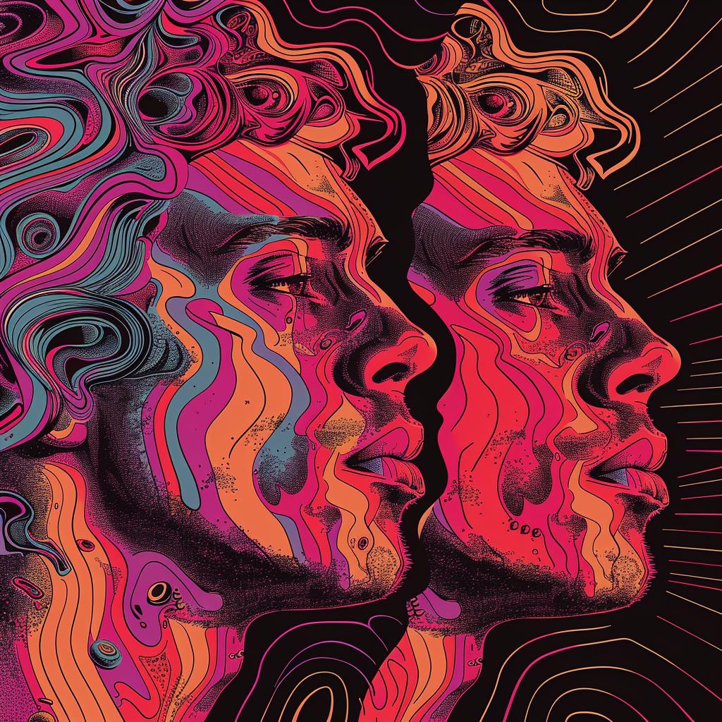 poster  dreamers  psychedelic  portraits  mirrored  linear  illustrations  vhs  screenprinting  art 1026173