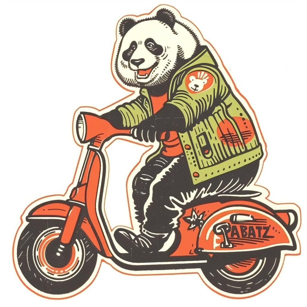 panda  scooter  cute  animal  playful  sticker  fun  illustration  whimsical  transport 938708