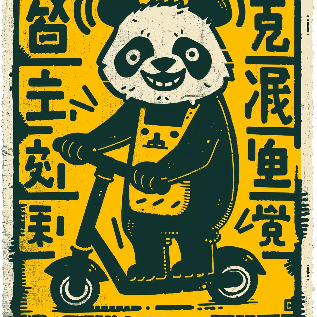 panda  scooter  poster  happy  simple  minimal  blue  yellow  cute  illustration 955534