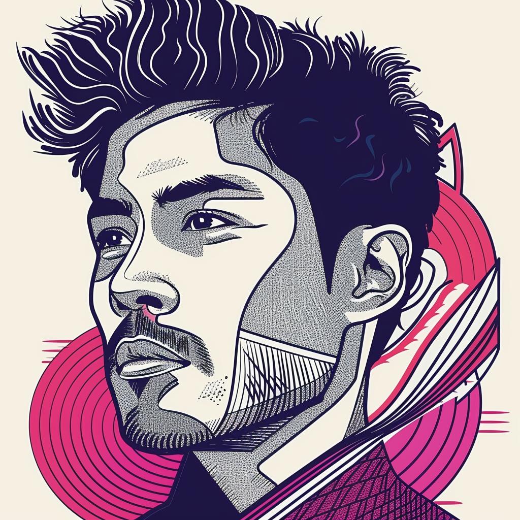 Pop  Art  portrait  Asian  man  digital  beard  afro  white  background 937323