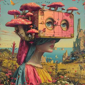 woman  box  mushrooms  head  surreal  whimsical  conceptual  illustration  unique  creative 1054700