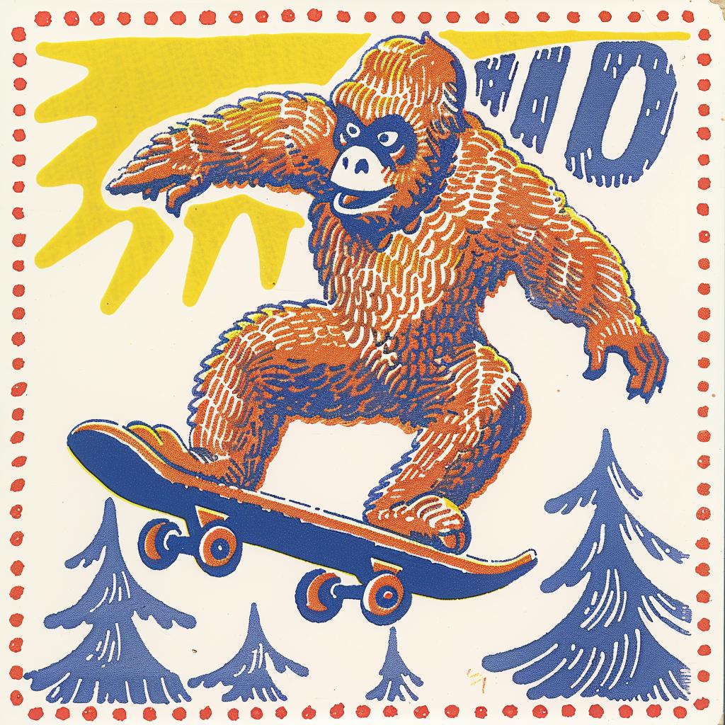 bigfoot  skateboard  kickflip  urban  action  playful  humorous  poster  illustration  fantasy 962745