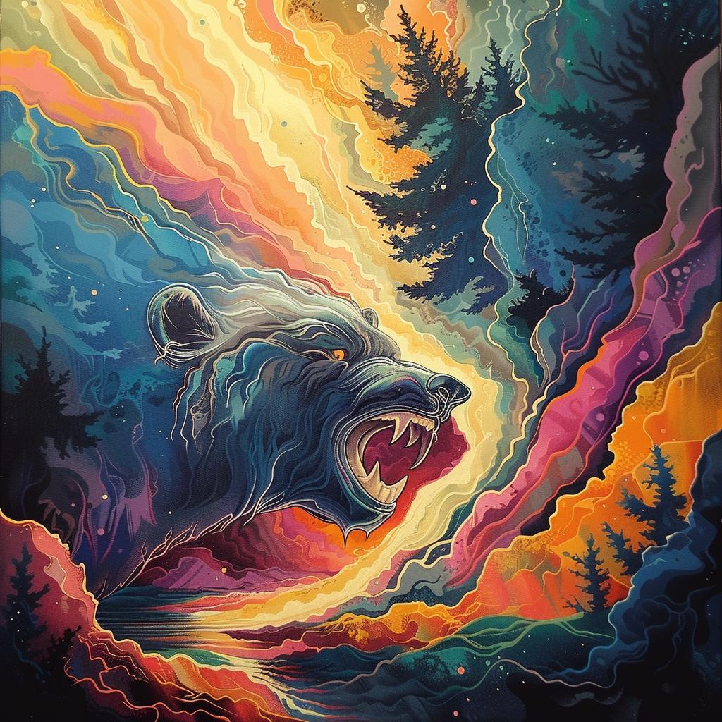 bear  colorful  sky  trees  painting  nature  art  vibrant  wildlife  landscape 967258