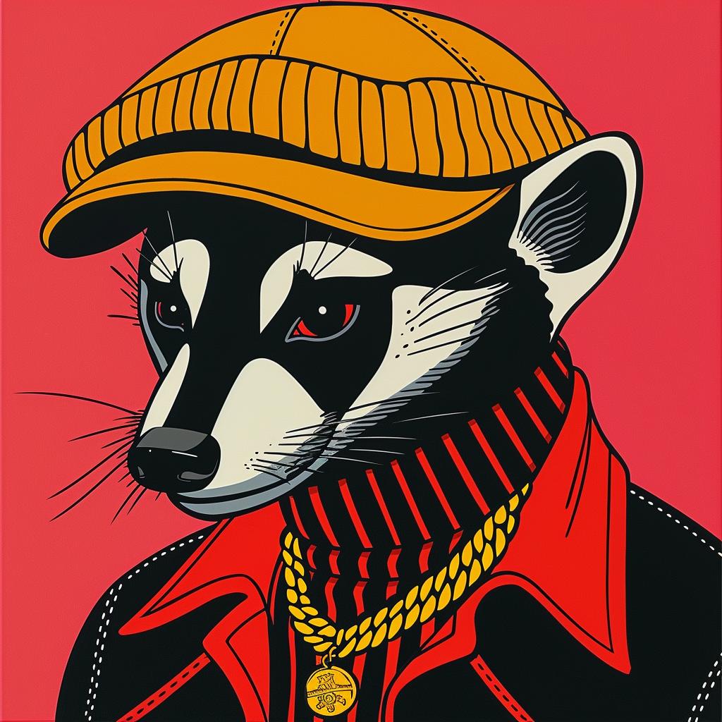 badger  rapper  goldchains  cap  vibrant  animal  stylized  portrait  urban  art 1022518