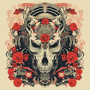 skull  roses  ornamental  design  beige  elements  linocut  bold  artnouveau  symmetry 1059052