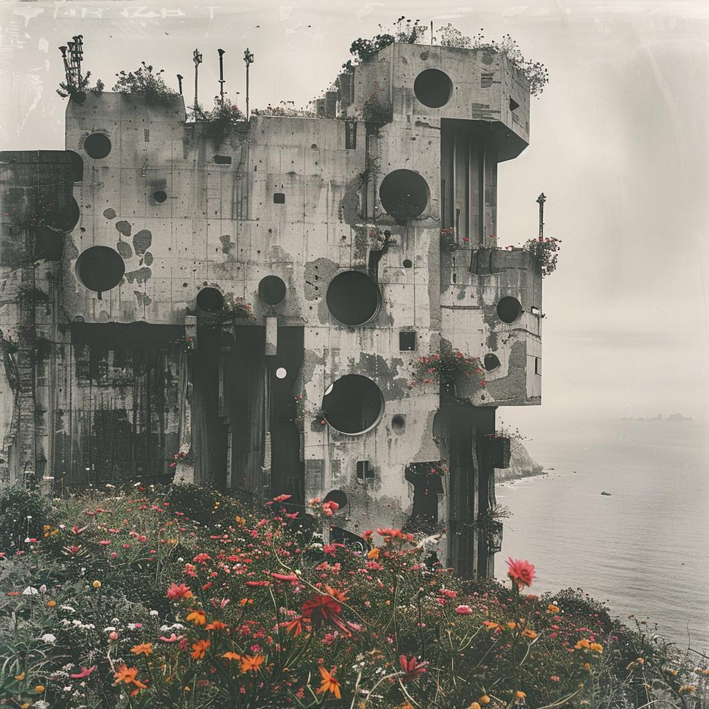 fortress  cannons  ocean  blackwhite  technicolor  flowers  architecture  surreal  landscape  Gehry 1036413