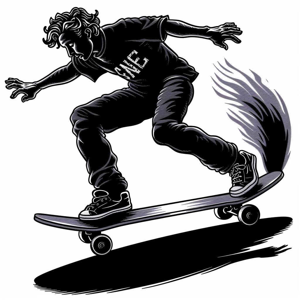 skateboarder  dynamic  black  white  drawing  action  urban  youthful  expression  art 1028021
