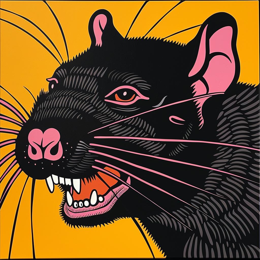 rat  animal  pink  teeth  eyes  yellow  background  quirky  colorful  playful 973701