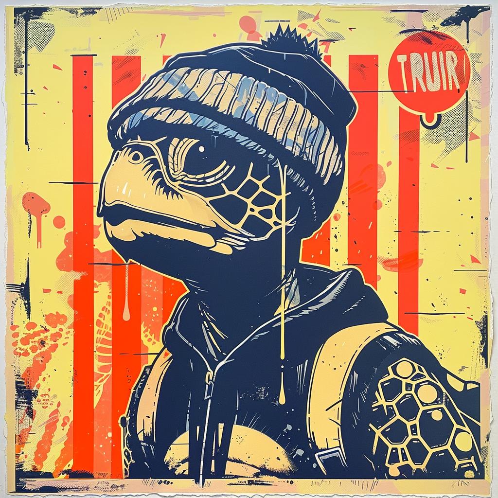 turtle  art  streetwise  painting  hat  jacket  cute  colorful  character  drips 944881