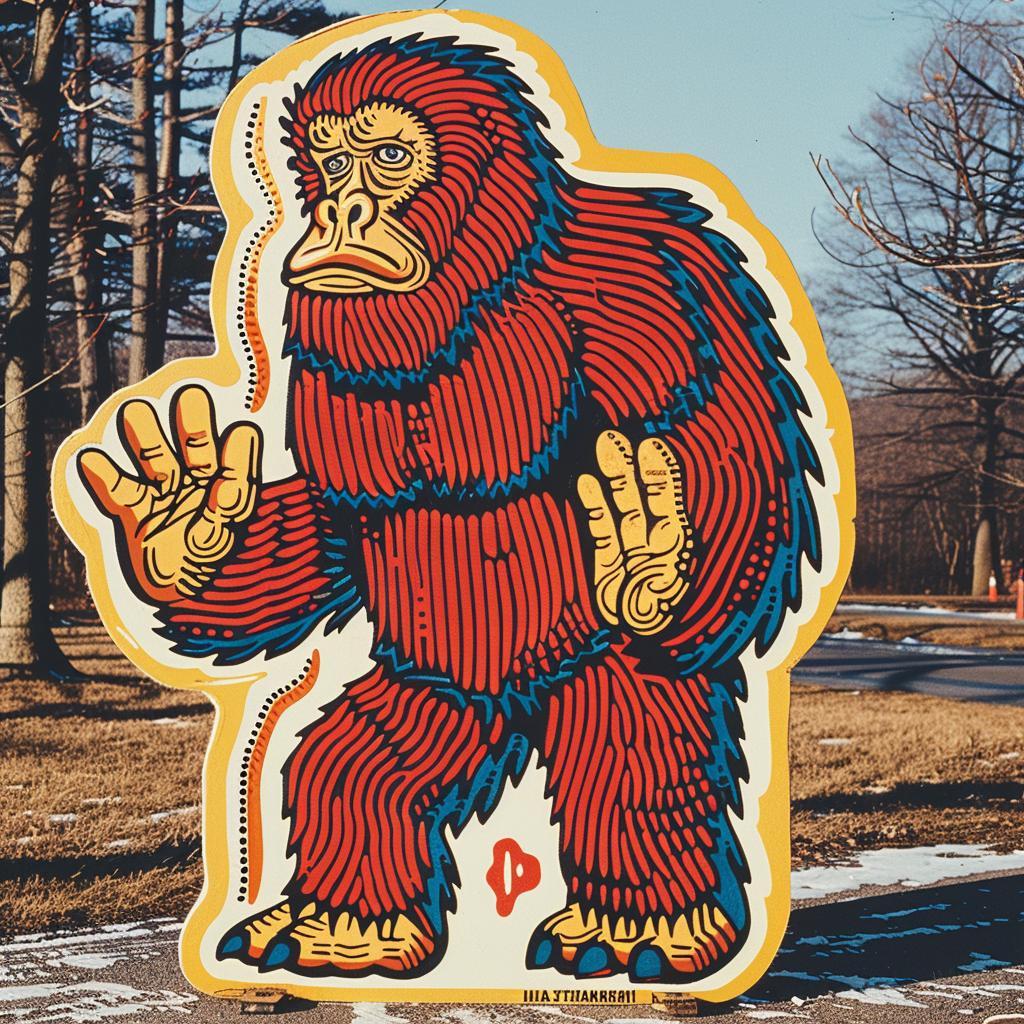 gorilla  statue  park  red  yellow  bigfoot  stop  sign  whimsical  outdoor 962776