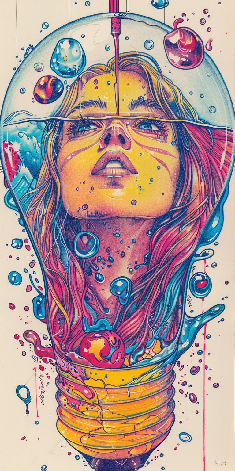 lightbulb  liquid  woman  longhair  colorful  face  glass  art  conceptual  surreal 940445