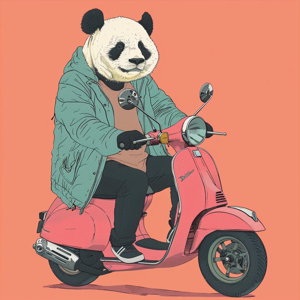 panda  moped  jacket  cute  illustration  vibrant  whimsical  transport  animal  fun 1021857
