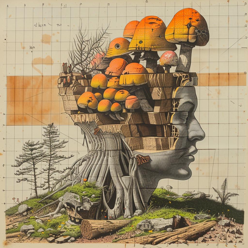 drawing  mushrooms  head  art  surrealism  nature  organism  whimsical  symbolic  conceptual 1036242