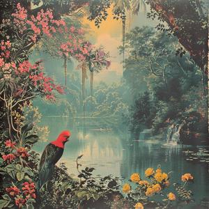 parrot  jungle  flowers  vibrant  nature  exotic  chromolithography  wildlife  colorful  tropical 1040012