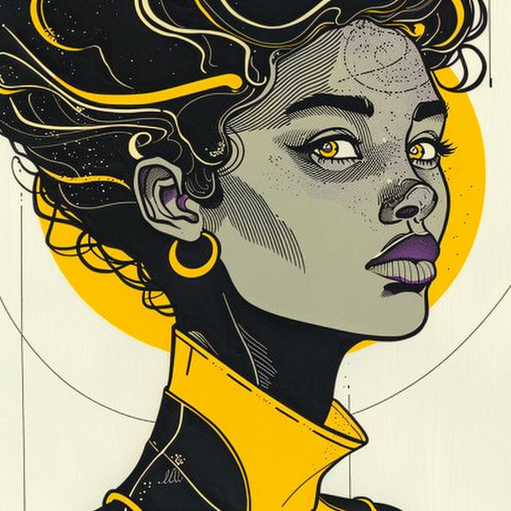 Pop  Art  African-American  female  yellow  hair  sun  drawing  colorful  vibrant 938119