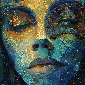 Art Nouveau  Surrealism  pointillism  gold  indigo  teal  woman  mystical  portrait  decorative 1077239