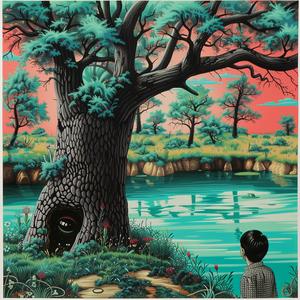 boy  tree  minimalist  chromolithography  nature  curiosity  exploration  whimsical  adventure  youth 1037444