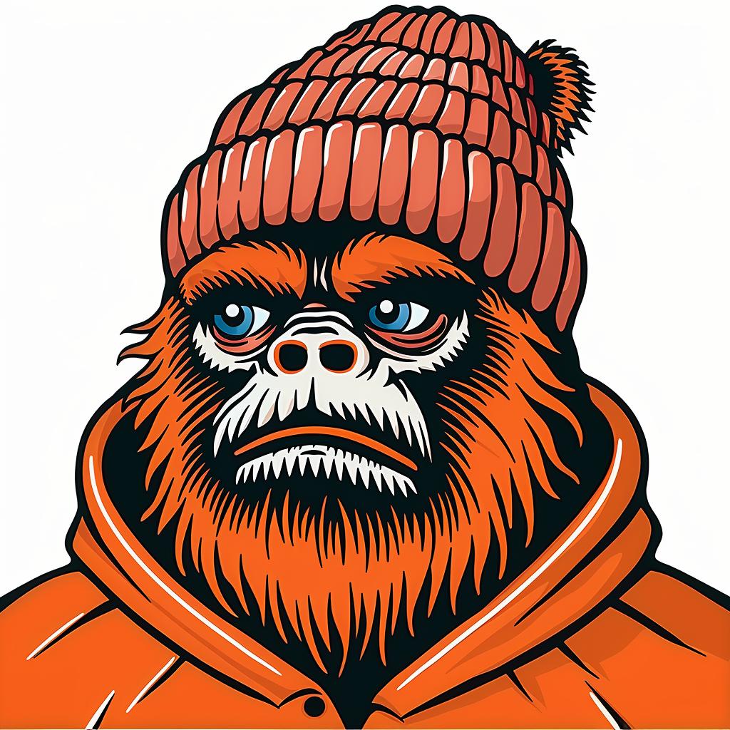 bigfoot  orange  hat  illustration  playful  whimsical  character  winter  cartoon  colorful 1024546