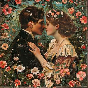 couple  kissing  garden  love  chromolithography  romance  intimacy  outdoor  serene  affectionate 1040091