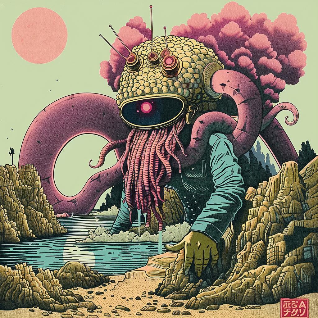 octopus  beach  tentacles  head  nature  marine  animal  surreal  whimsical  illustration 946453