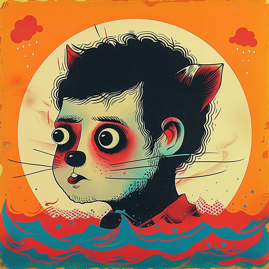 cat  water  poster  surreal  playful  illustration  creative  whimsical  colorful  art 1018223