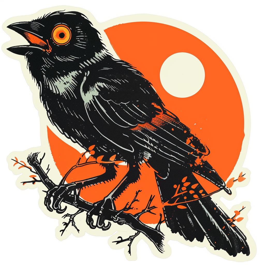 crow  branch  orange  sun  tattoo  illustration  graphic  nature  art  design 927396