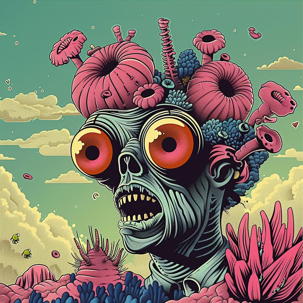 zombie  cartoon  flowers  playful  creative  vibrant  illustration  character  whimsical  humorous 947330