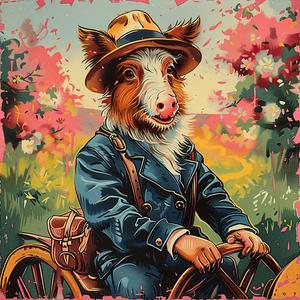 painting  pig  bicycle  colorful  whimsical  playful  animal  artwork  charming  illustration 1052632