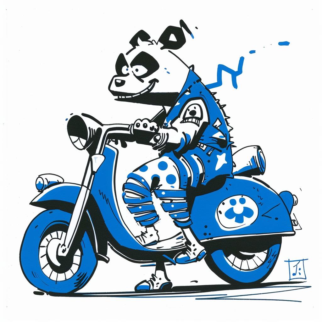 panda  moped  blue  cartoon  motorcycle  playful  animal  graphic  design  fun 1028283