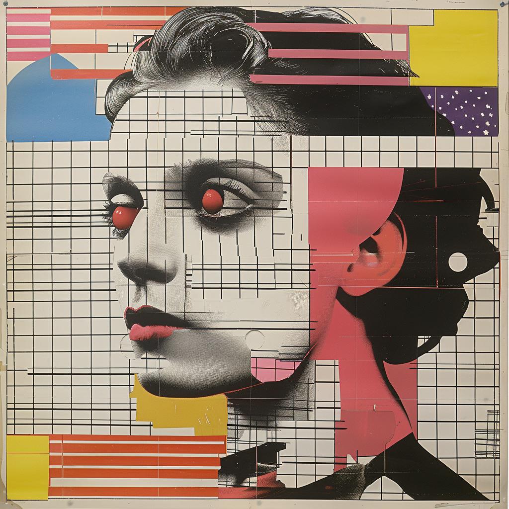 surreal  poster  woman  face  geometric  pattern  Susan Kare  art  hyper-realistic  screenprinting 960506
