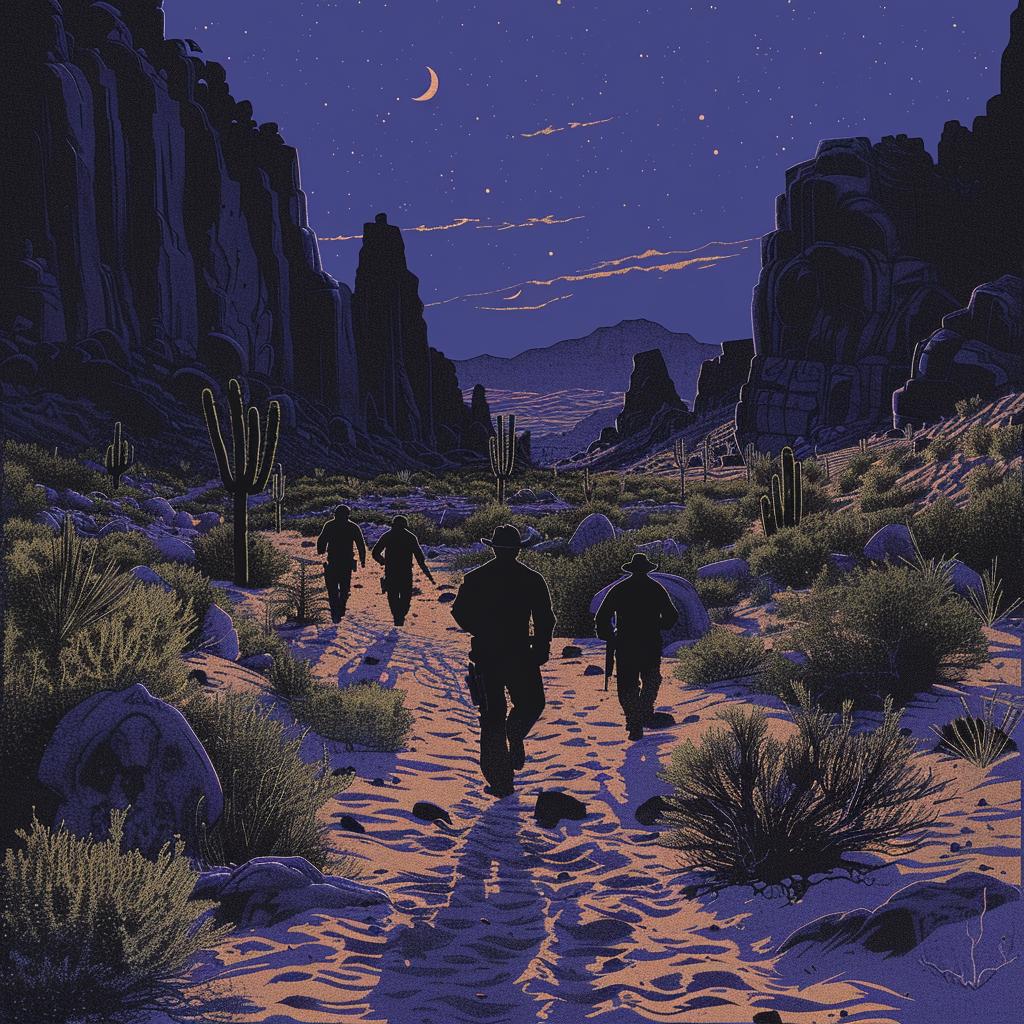 convicts  desert  hyper-realistic  screenprinting  axonometric  Toshio  Saeki  movie  poster  desert 960886