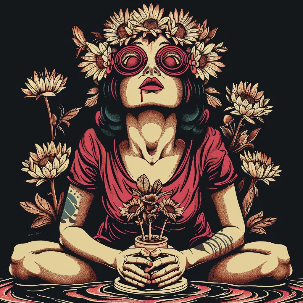 woman  sunflowers  hands  provocative  dark  spiritual  naturalistic  occult  art  illustration 936170