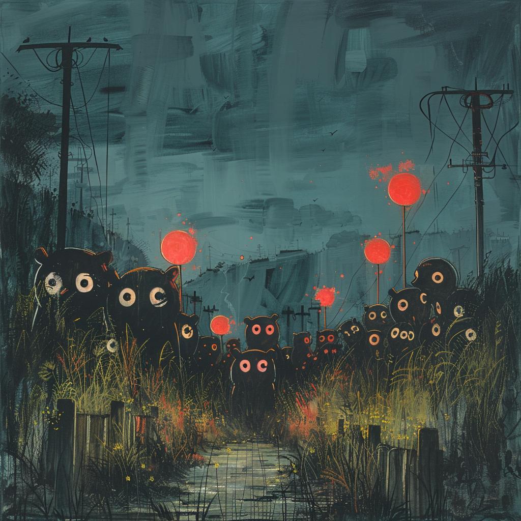 road  dark  balloons  occult  surreal  mysterious  artwork  landscape  ominous  illustration 939523