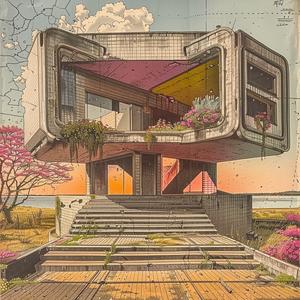 abandoned  decrepit  blackwhite  technicolor  futuristic  pink  flowers  architecture  FrankLloydWright  design 1036547