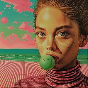 chromolithography  woman  ball  mouth  minimalist  playful  colorful  art  design  expression 1037557