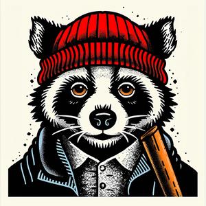 raccoon  red  hat  stick  cute  animal  whimsical  illustration  playful  character 1039637