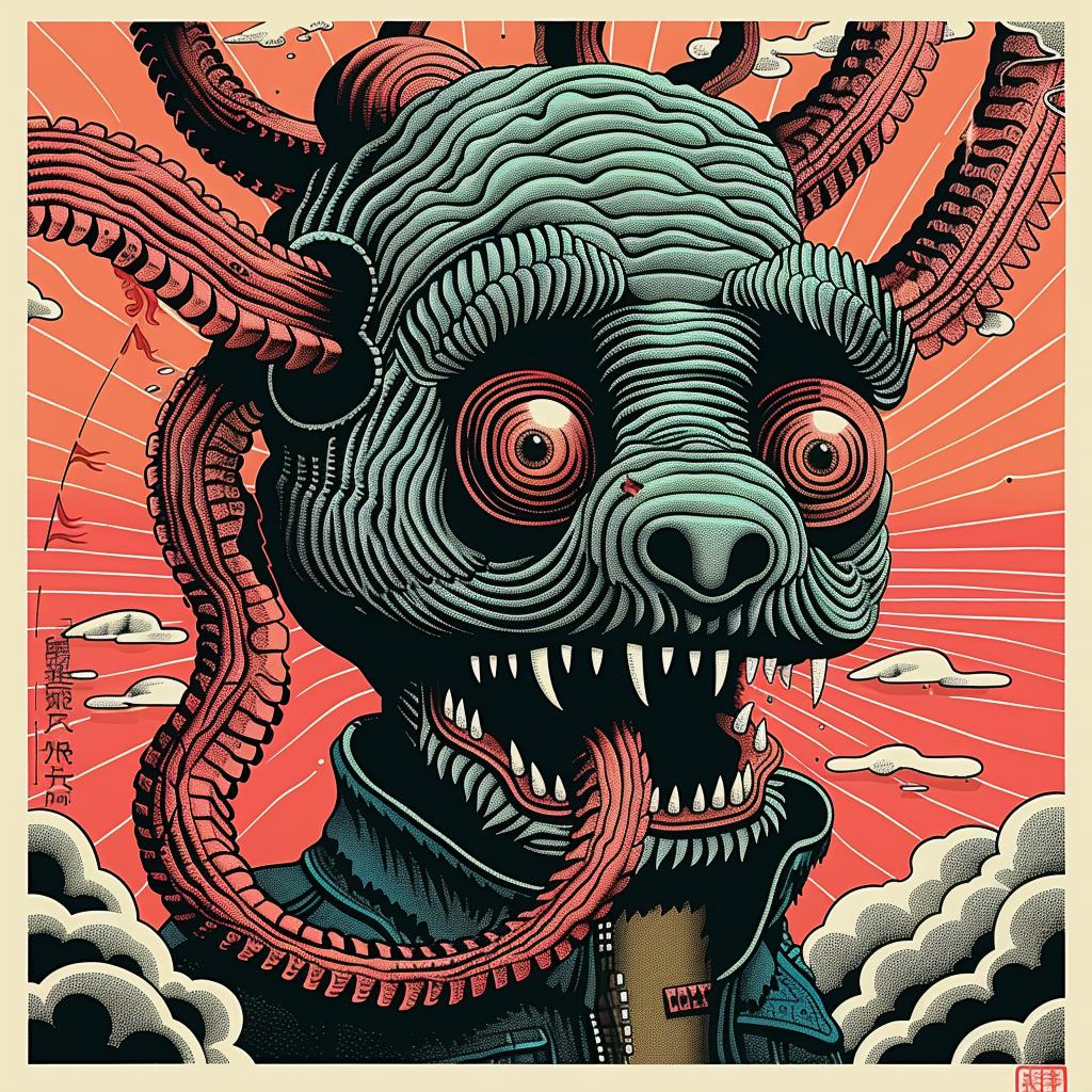 poster  octopus  monster  head  creature  Japanese  lettering  chromolithography  surreal  horror 946021