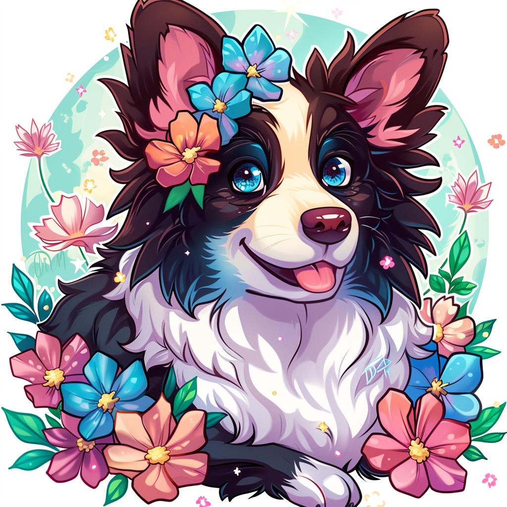 border  collie  tattoo  illustration  cartoon  flowers  flash  playful  dog  art 927543