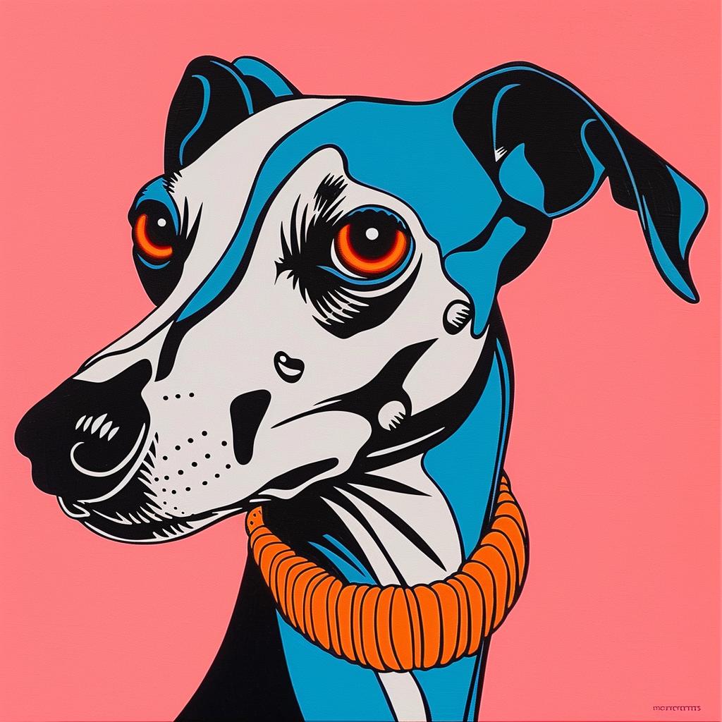 dog  greyhound  collar  blue  eyes  portrait  pet  vibrant  artwork  smile 973666