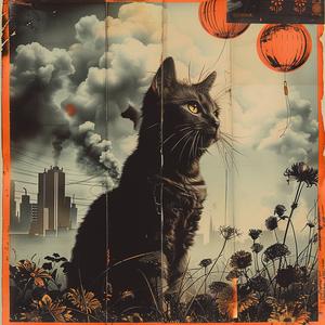 cat  grassy  field  red  balloons  chromolithography  vibrant  playful  nature  whimsical 1055486