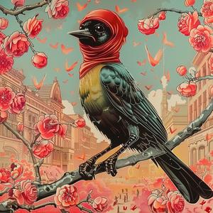 bird  red  scarf  chromolithography  colorful  whimsical  nature  feathers  cute  art 1037814