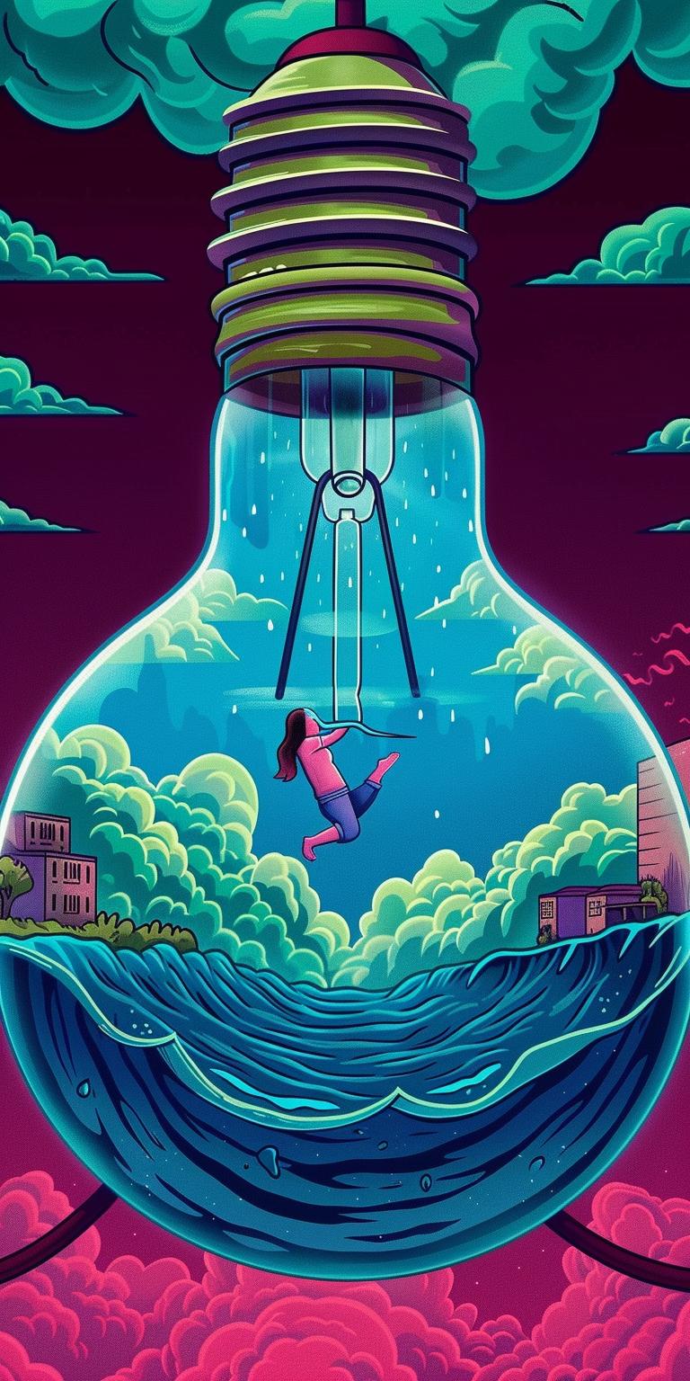 lightbulb  liquid  drowning  woman  water  surreal  dark  conceptual  illustration  trapped 940600