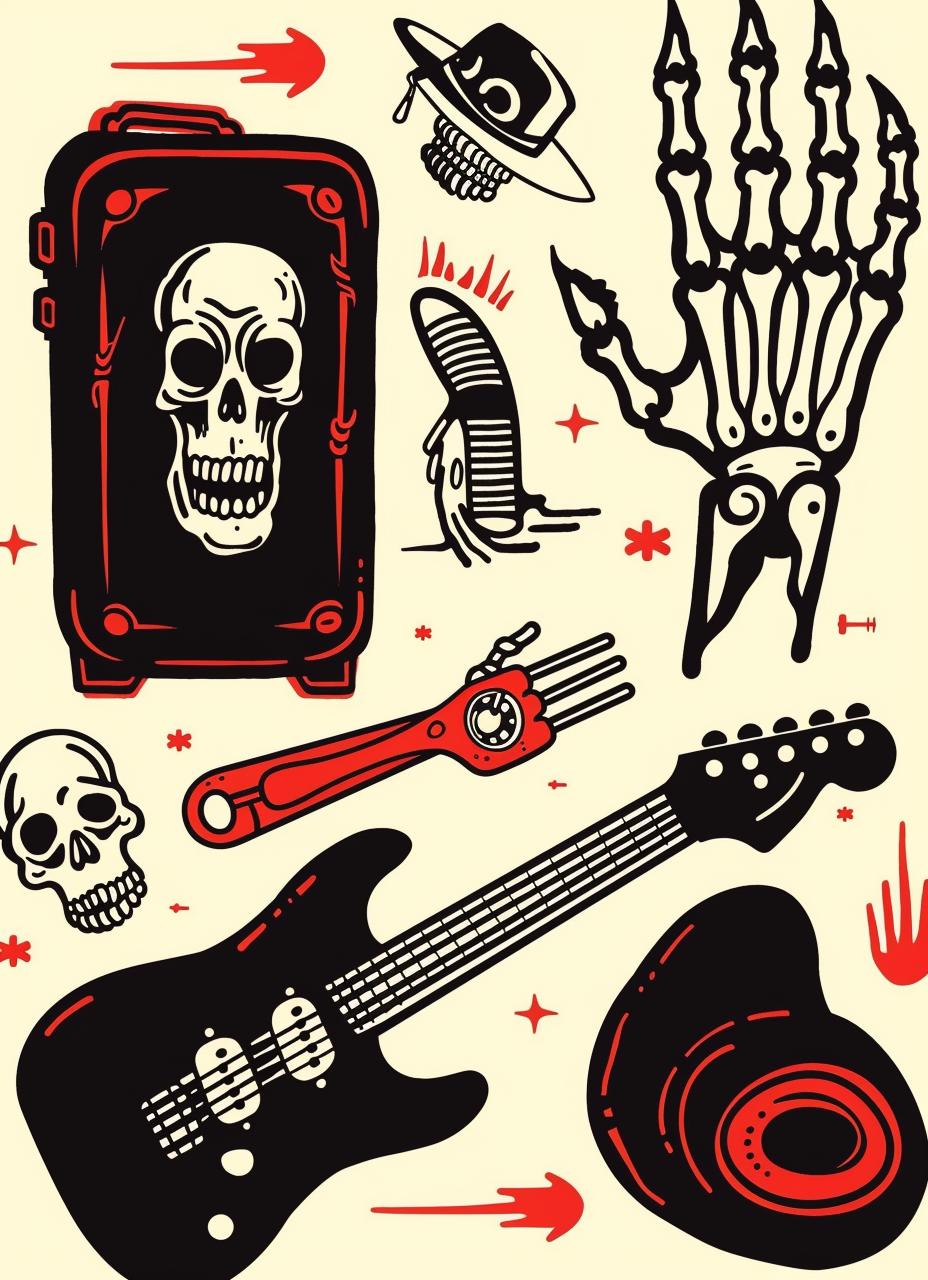 tattoo  illustration  skull  rocknroll  horror  decal  art  design  collection  set 943255