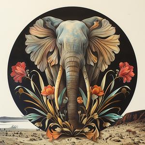 elephant  flowers  round  chromolithography  nature  circle  colorful  design  floral  art 1056274